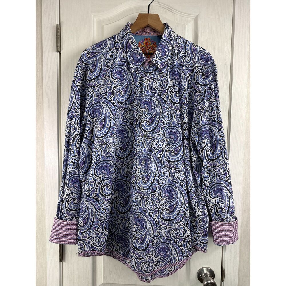 Robert Graham Paisley Print Long Sleeve Button Up Dress Shirt Men's 2XL *READ*
